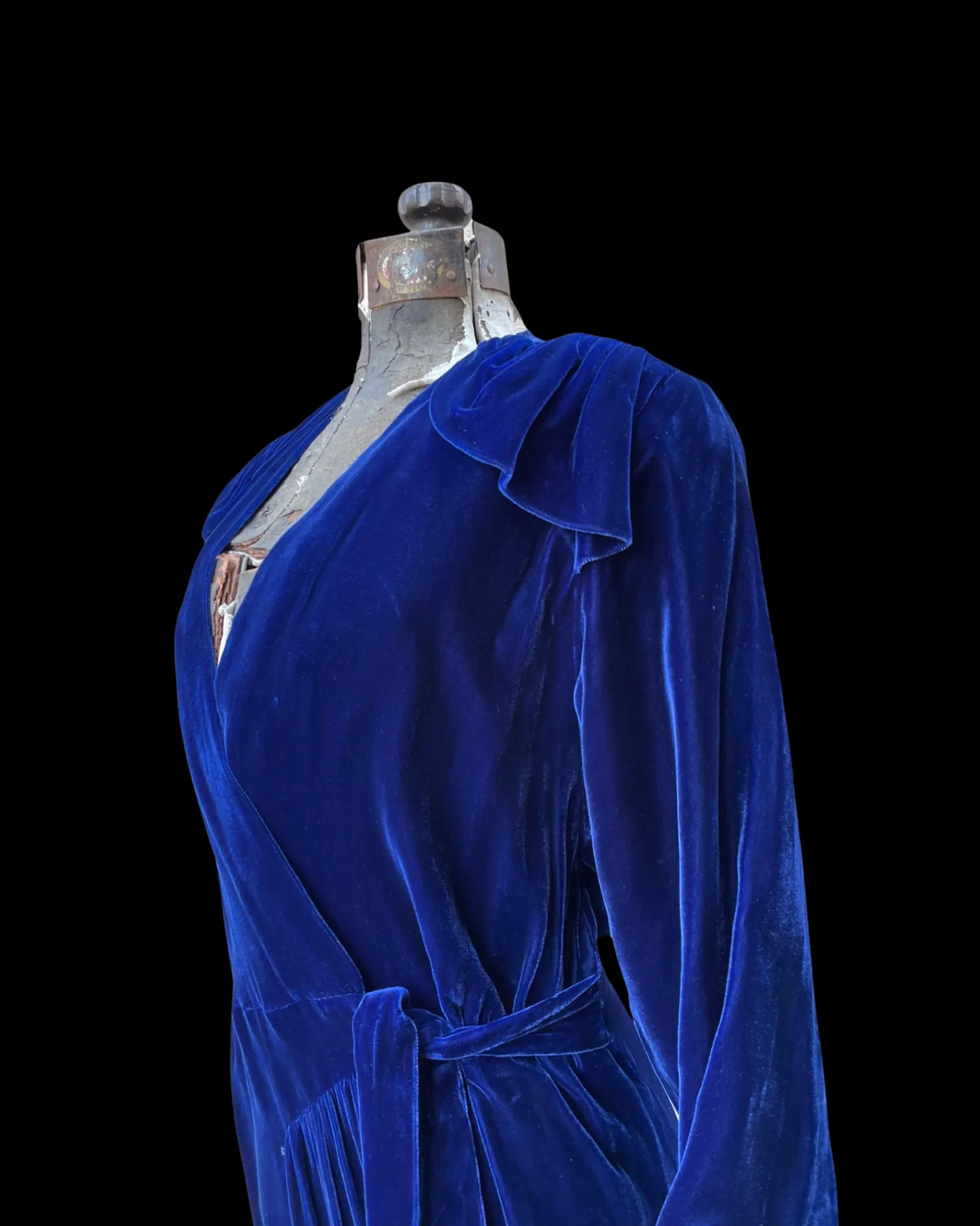 1940s Royal Blue Crushed Velvet Hostess Gown