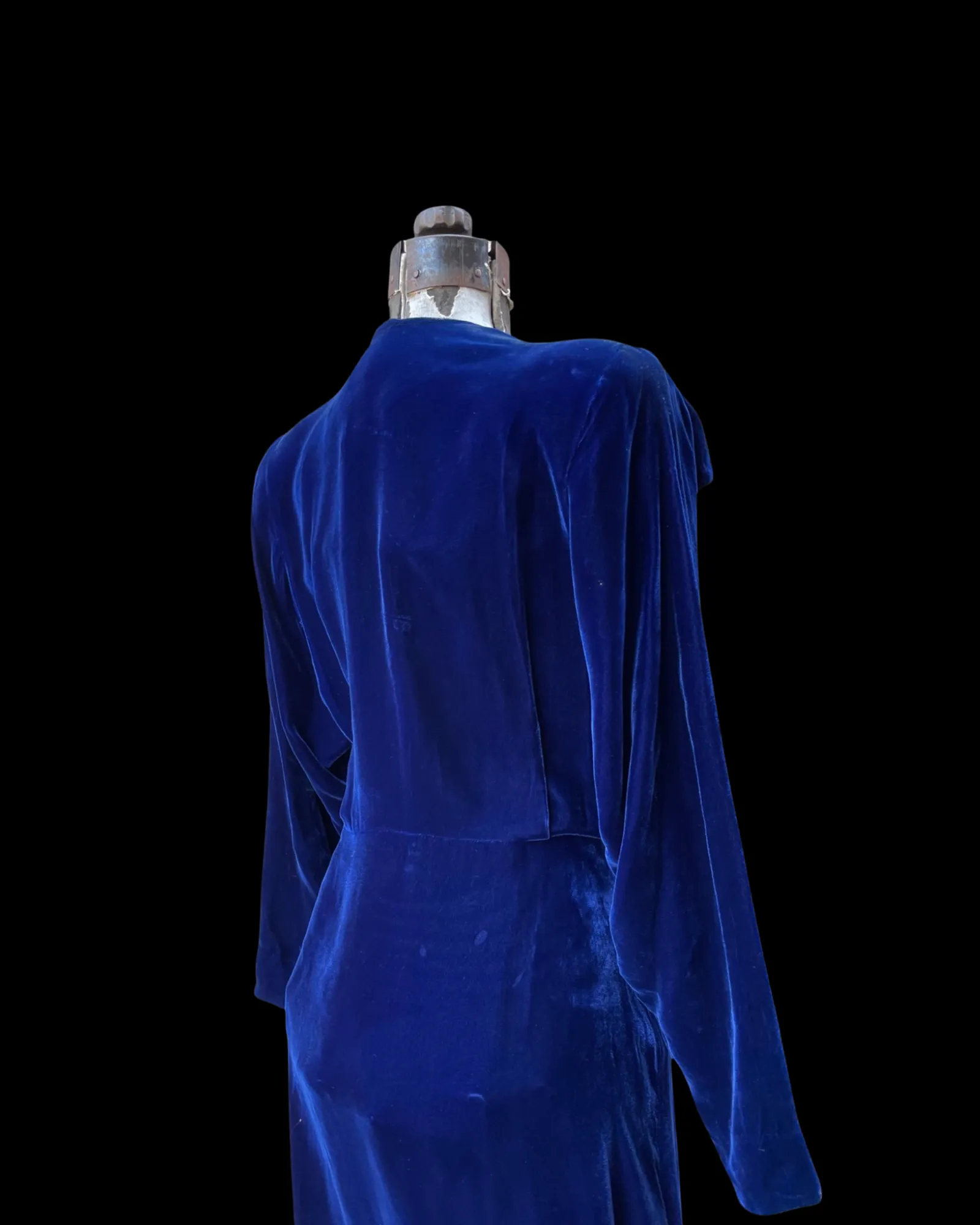 1940s Royal Blue Crushed Velvet Hostess Gown