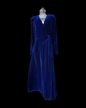 1940s Royal Blue Crushed Velvet Hostess Gown