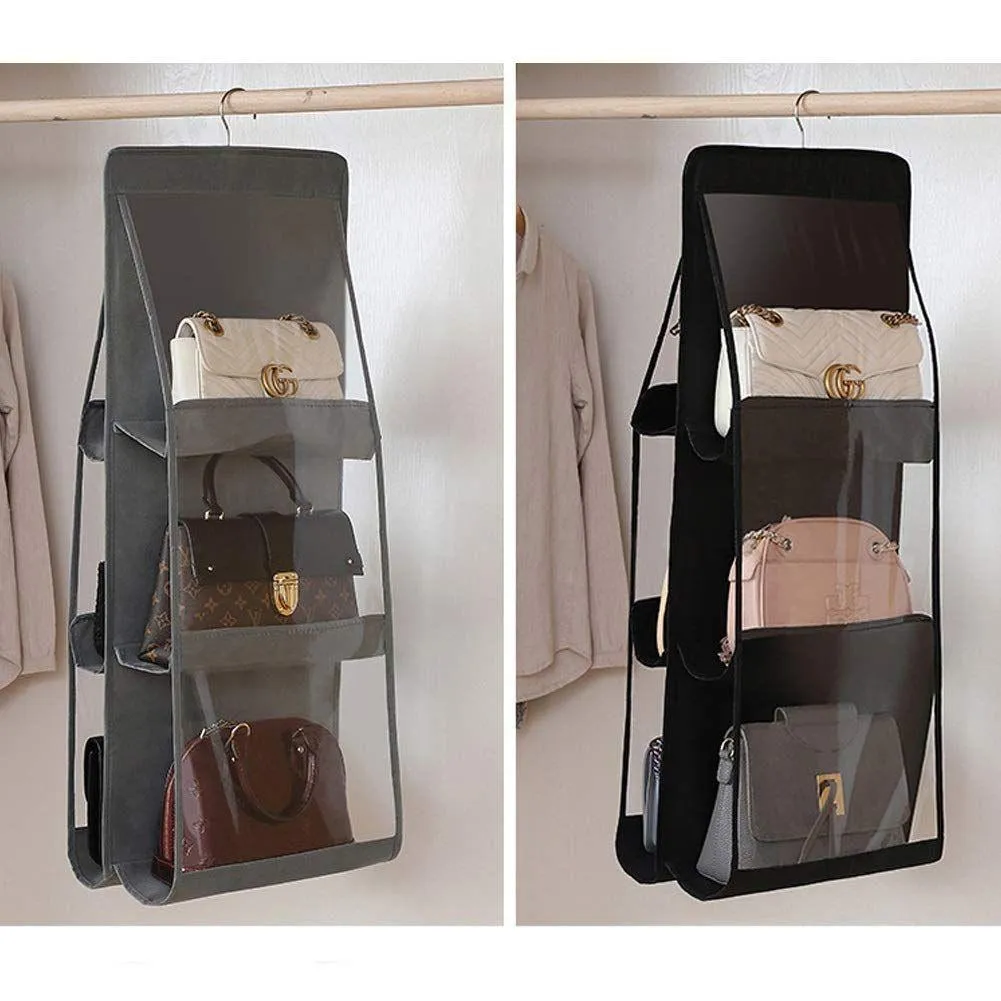 6-Pocket Handbag Organizer | Rotatable Hook & Transparent Windows | Tidy Storage Solution