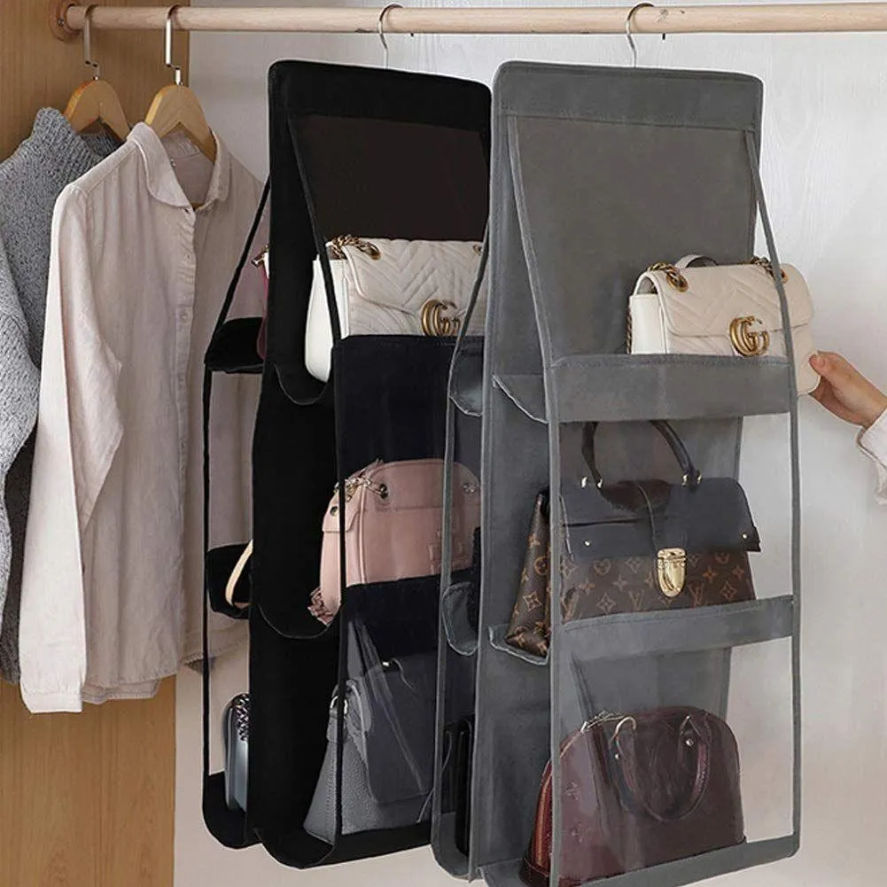 6-Pocket Handbag Organizer | Rotatable Hook & Transparent Windows | Tidy Storage Solution