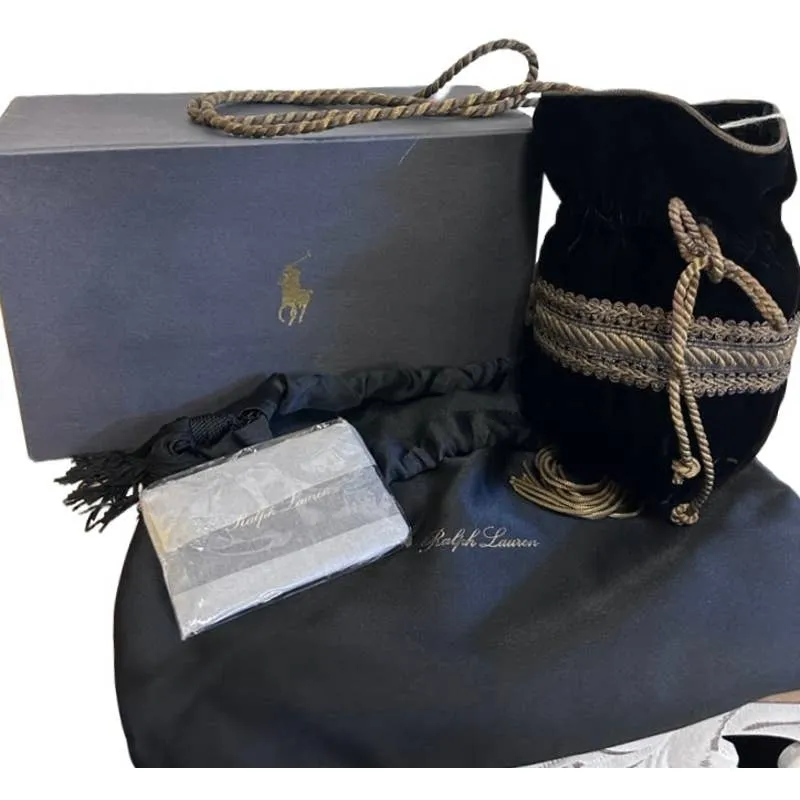 80s Ralph Lauren Polo Vtg Velvet Mini Bag Drawstring Gold Bullion NIB France