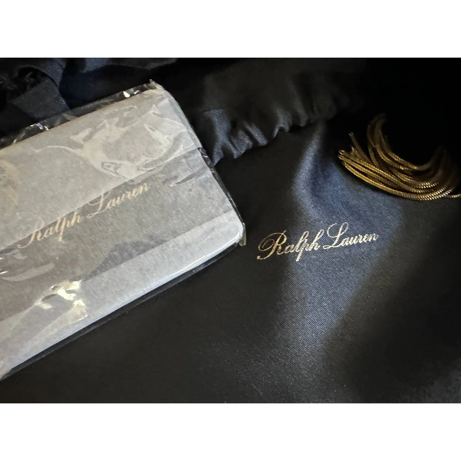80s Ralph Lauren Polo Vtg Velvet Mini Bag Drawstring Gold Bullion NIB France