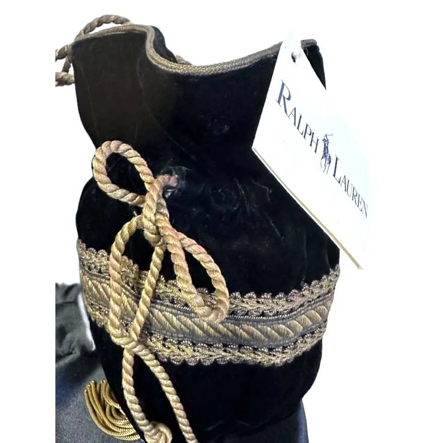 80s Ralph Lauren Polo Vtg Velvet Mini Bag Drawstring Gold Bullion NIB France