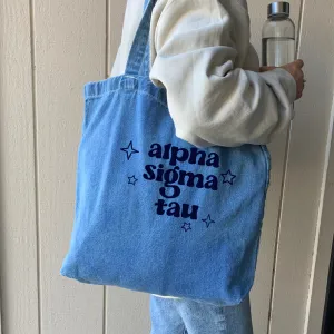 Alpha Sigma Tau Denim Tote Bag - Sorority Gift, Big Little Reveal, Bid Day, Greek Life Accessory