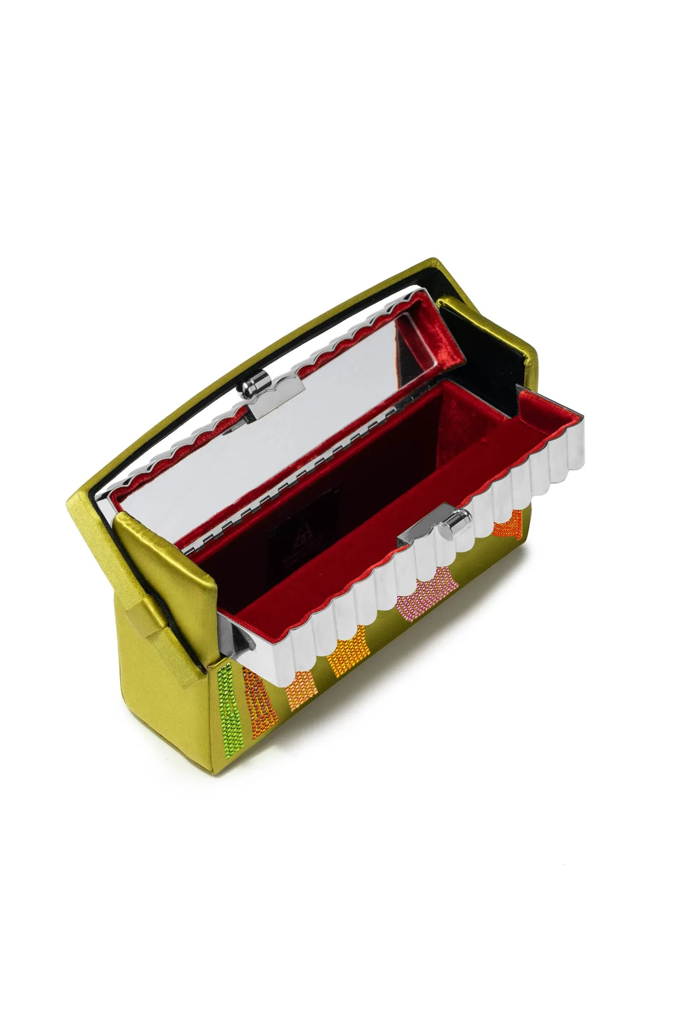 BIENEN DAVIS x AURETA Silver Tubular Xenon Minaudière with Lime Zebra Swarovski Crystal Case
