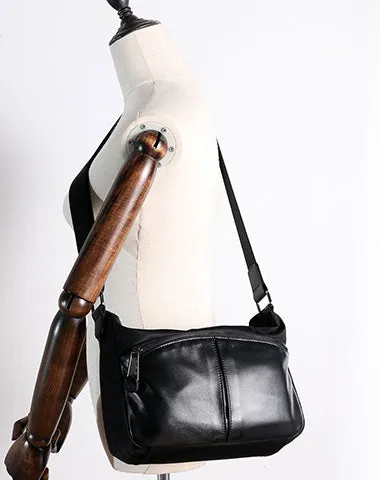 Black Crossbody Nylon Bag Womens Leather Nylon Shoulder Bag Mens Black Nylon Crossbody Bag