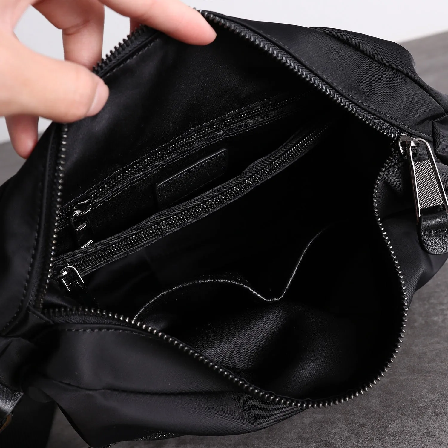 Black Crossbody Nylon Bag Womens Leather Nylon Shoulder Bag Mens Black Nylon Crossbody Bag