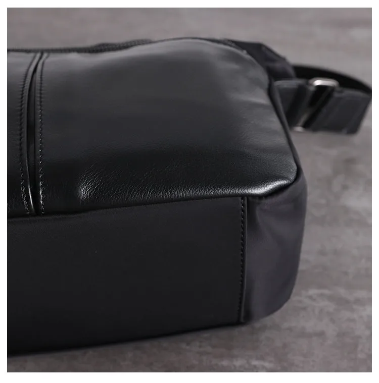 Black Crossbody Nylon Bag Womens Leather Nylon Shoulder Bag Mens Black Nylon Crossbody Bag