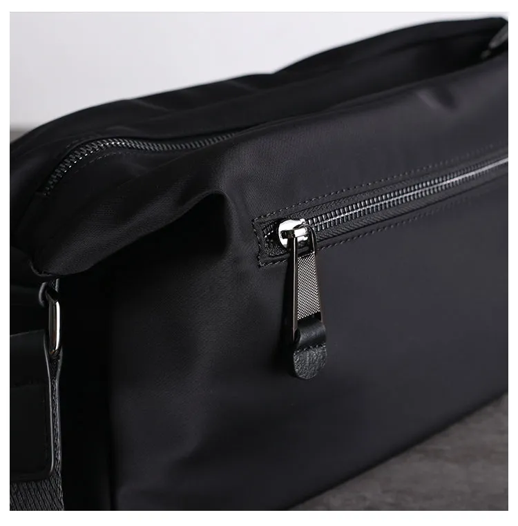 Black Crossbody Nylon Bag Womens Leather Nylon Shoulder Bag Mens Black Nylon Crossbody Bag