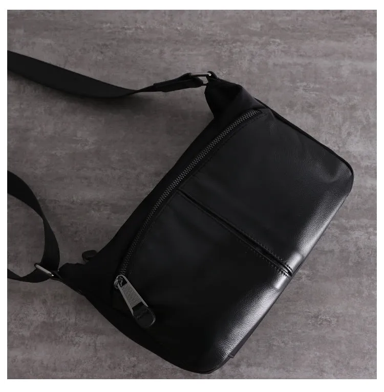 Black Crossbody Nylon Bag Womens Leather Nylon Shoulder Bag Mens Black Nylon Crossbody Bag