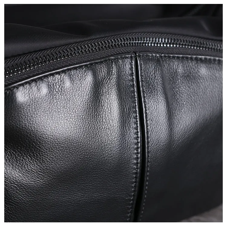 Black Crossbody Nylon Bag Womens Leather Nylon Shoulder Bag Mens Black Nylon Crossbody Bag