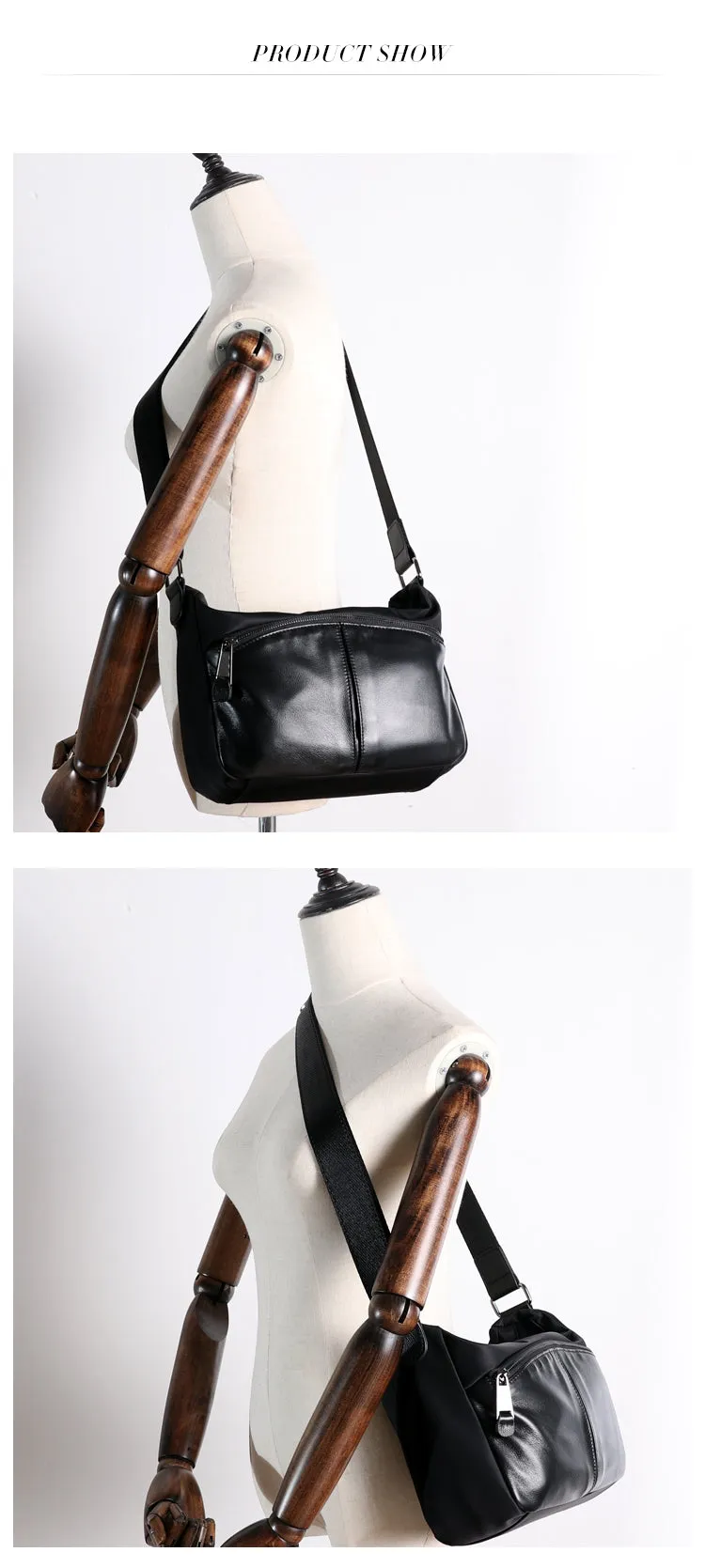 Black Crossbody Nylon Bag Womens Leather Nylon Shoulder Bag Mens Black Nylon Crossbody Bag