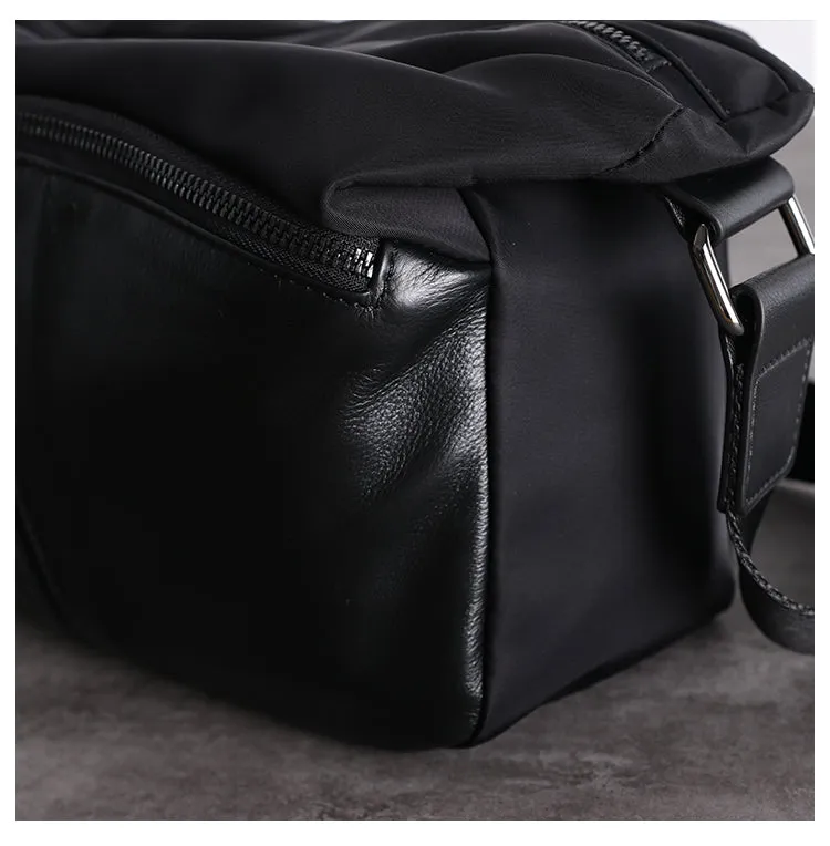 Black Crossbody Nylon Bag Womens Leather Nylon Shoulder Bag Mens Black Nylon Crossbody Bag