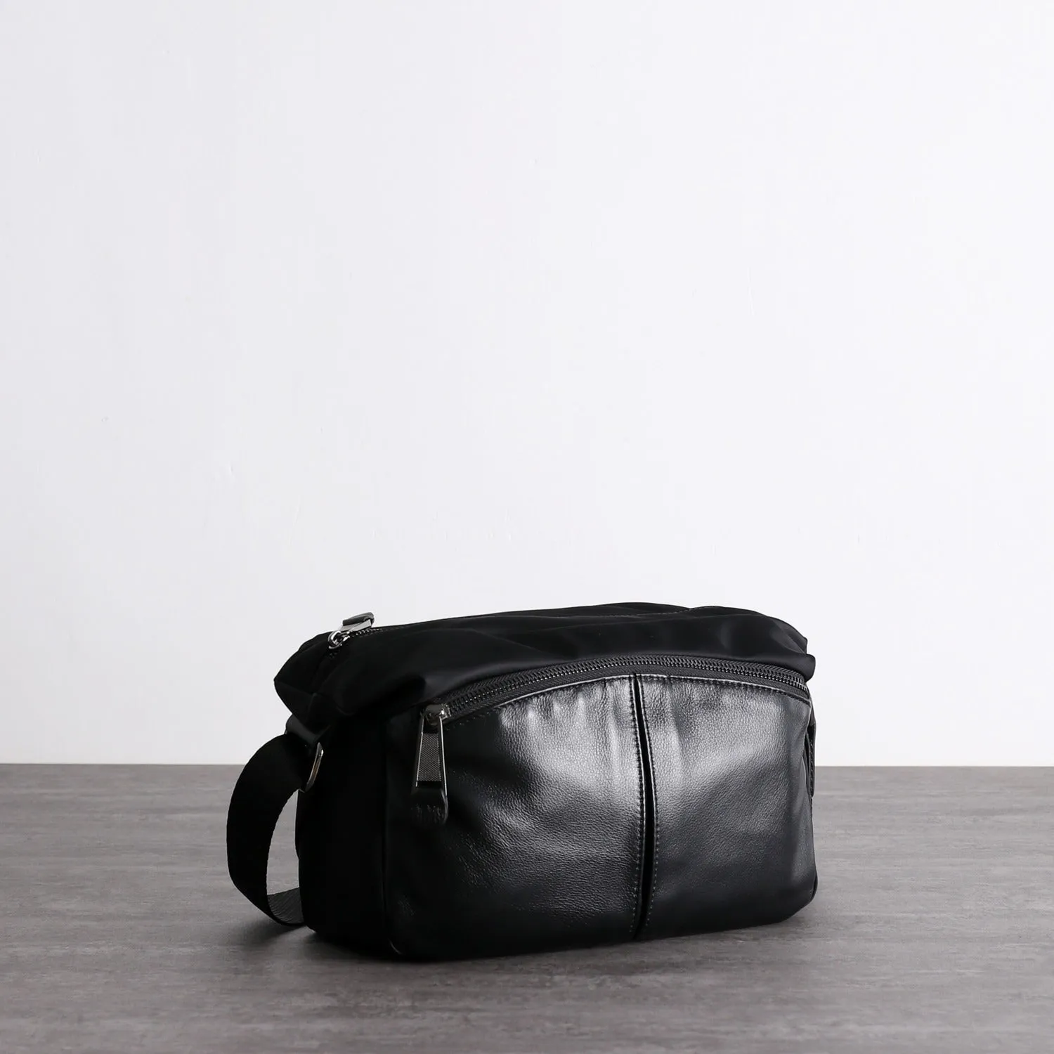 Black Crossbody Nylon Bag Womens Leather Nylon Shoulder Bag Mens Black Nylon Crossbody Bag