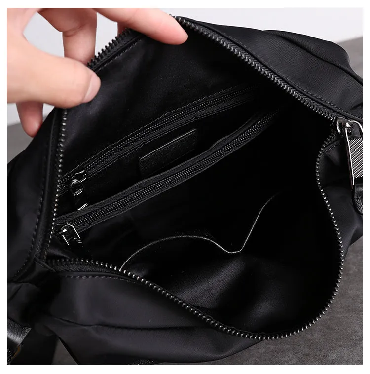 Black Crossbody Nylon Bag Womens Leather Nylon Shoulder Bag Mens Black Nylon Crossbody Bag