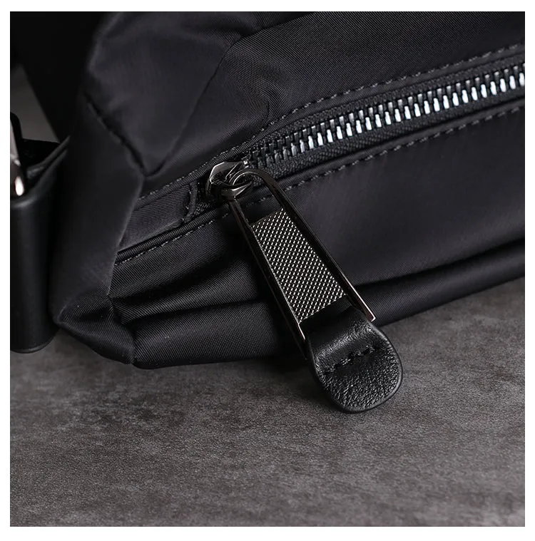 Black Crossbody Nylon Bag Womens Leather Nylon Shoulder Bag Mens Black Nylon Crossbody Bag