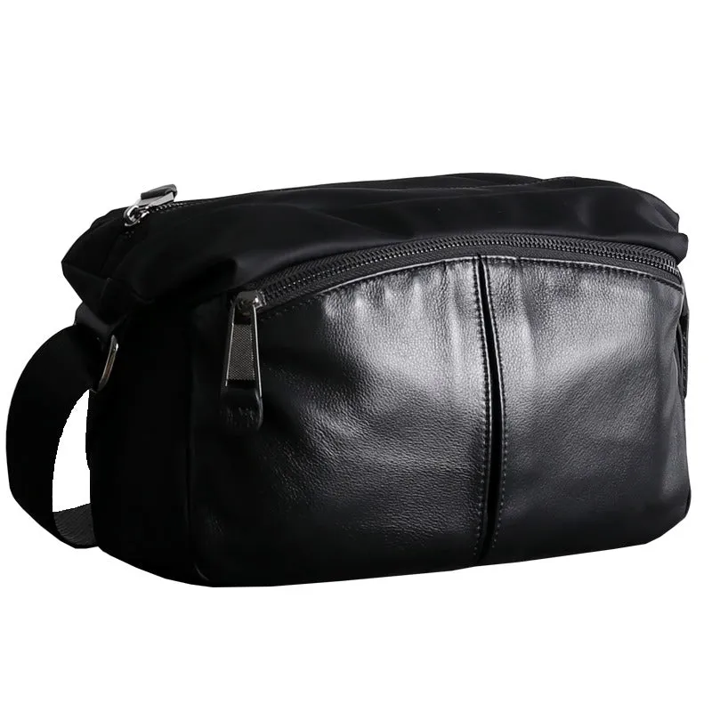 Black Crossbody Nylon Bag Womens Leather Nylon Shoulder Bag Mens Black Nylon Crossbody Bag