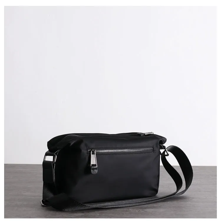 Black Crossbody Nylon Bag Womens Leather Nylon Shoulder Bag Mens Black Nylon Crossbody Bag