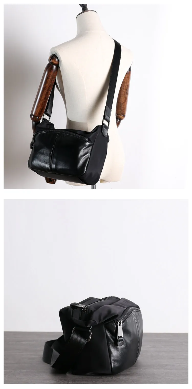 Black Crossbody Nylon Bag Womens Leather Nylon Shoulder Bag Mens Black Nylon Crossbody Bag