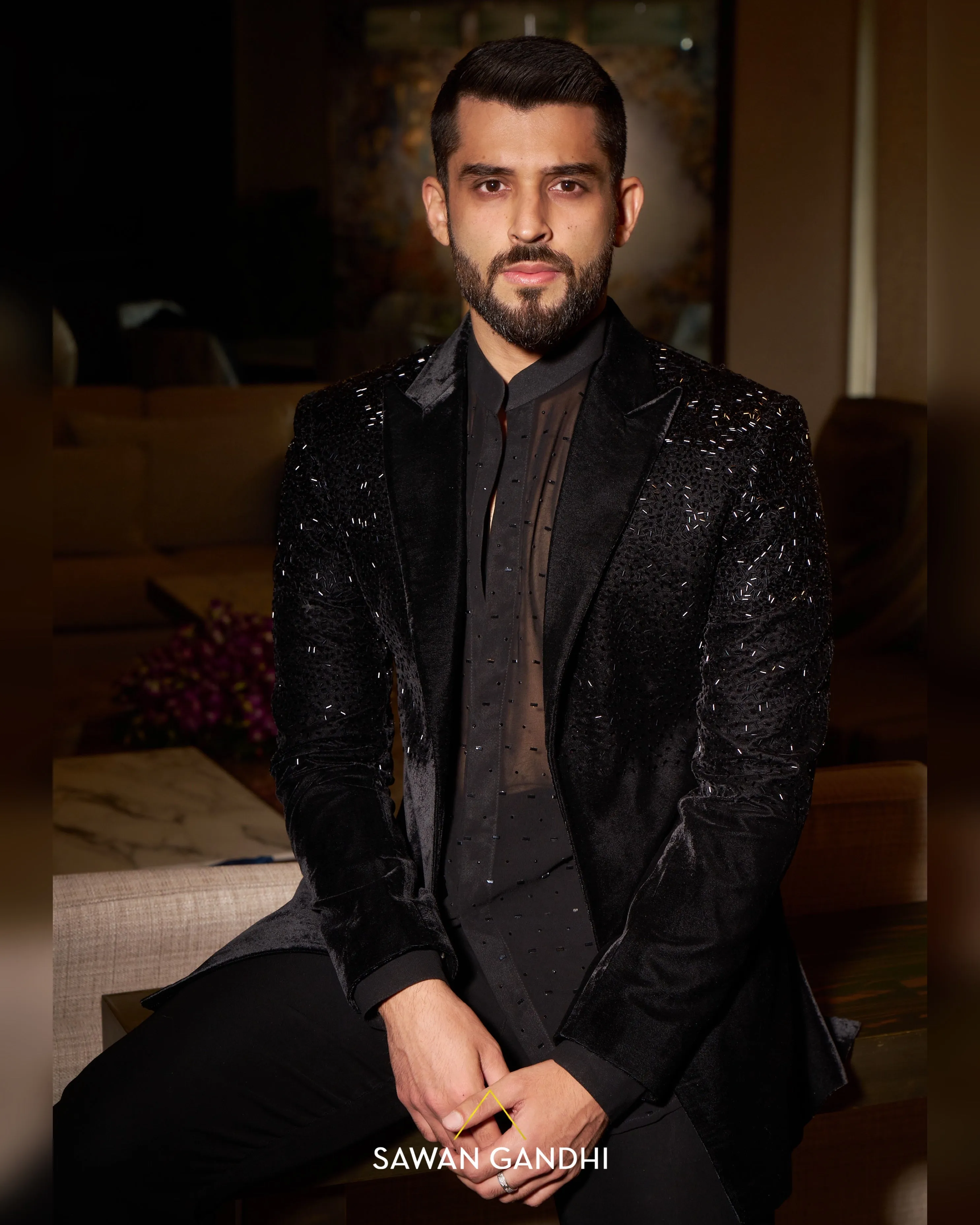 Black  cutdana  jacket