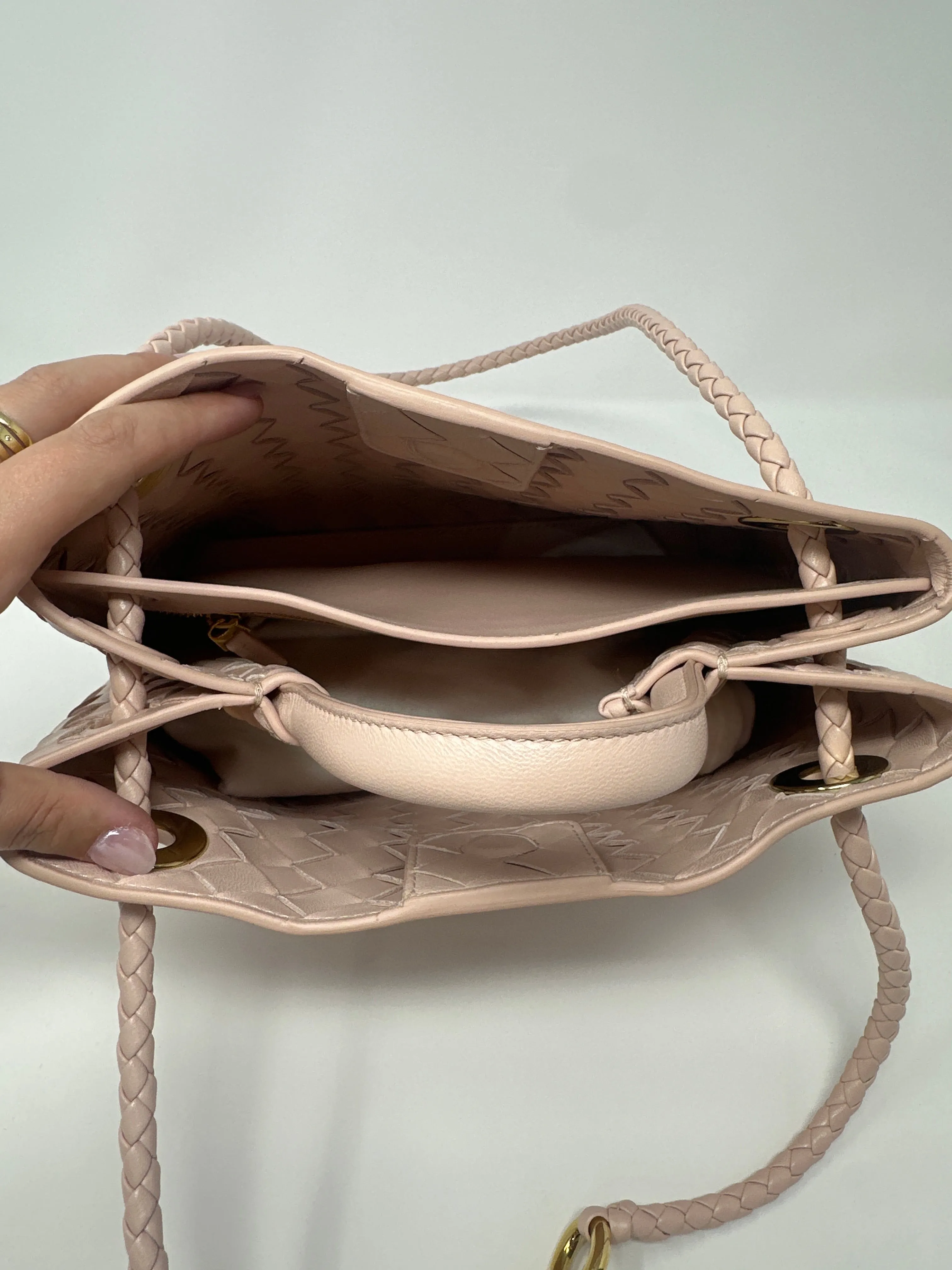 Bottega Veneta Andiamo Intrecciato Woven Leather Small Shoulder Bag