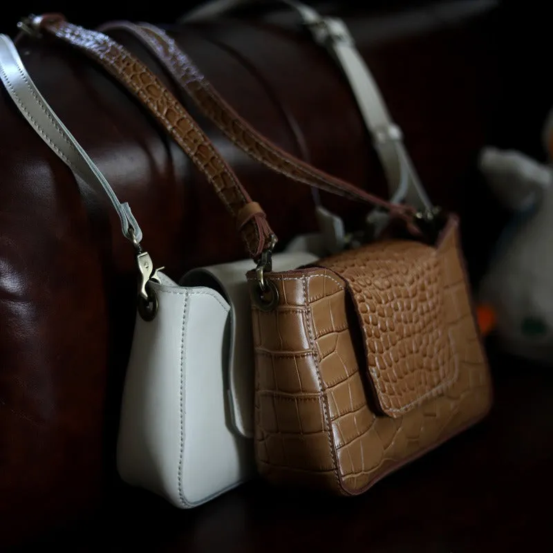 Brown LEATHER Side Bag WOMEN Crocodile SHOULDER BAG Small Crossbody Purse FOR WOMEN