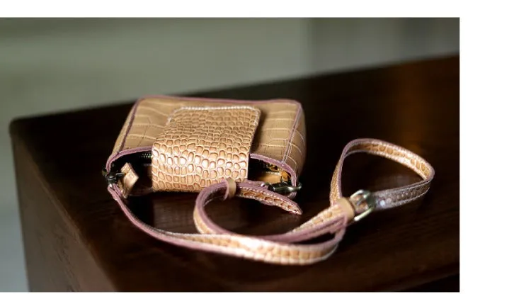 Brown LEATHER Side Bag WOMEN Crocodile SHOULDER BAG Small Crossbody Purse FOR WOMEN