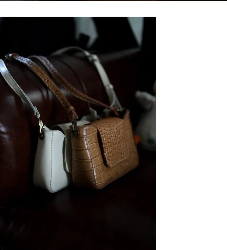 Brown LEATHER Side Bag WOMEN Crocodile SHOULDER BAG Small Crossbody Purse FOR WOMEN