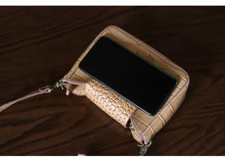 Brown LEATHER Side Bag WOMEN Crocodile SHOULDER BAG Small Crossbody Purse FOR WOMEN