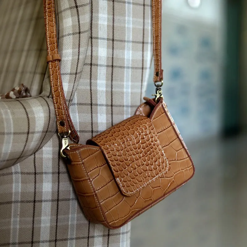 Brown LEATHER Side Bag WOMEN Crocodile SHOULDER BAG Small Crossbody Purse FOR WOMEN