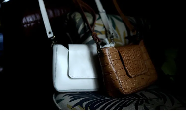 Brown LEATHER Side Bag WOMEN Crocodile SHOULDER BAG Small Crossbody Purse FOR WOMEN
