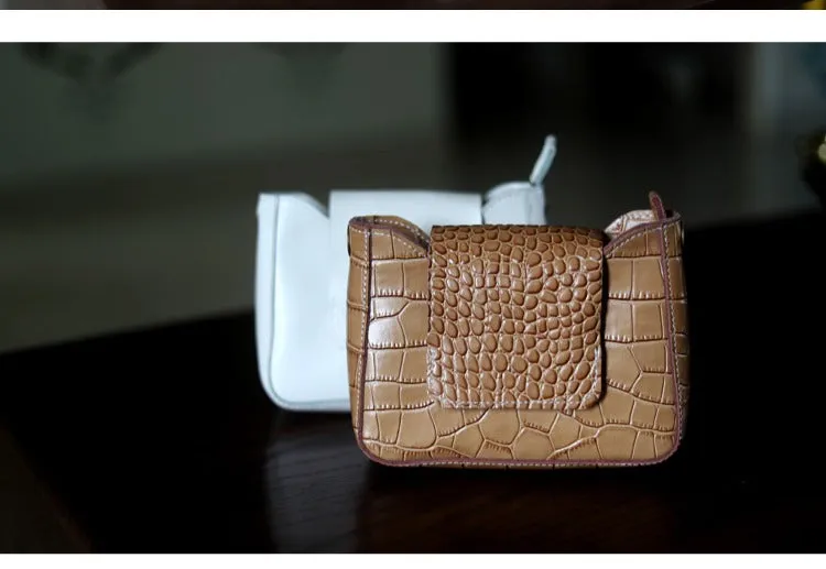Brown LEATHER Side Bag WOMEN Crocodile SHOULDER BAG Small Crossbody Purse FOR WOMEN