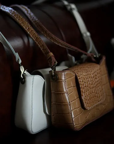 Brown LEATHER Side Bag WOMEN Crocodile SHOULDER BAG Small Crossbody Purse FOR WOMEN