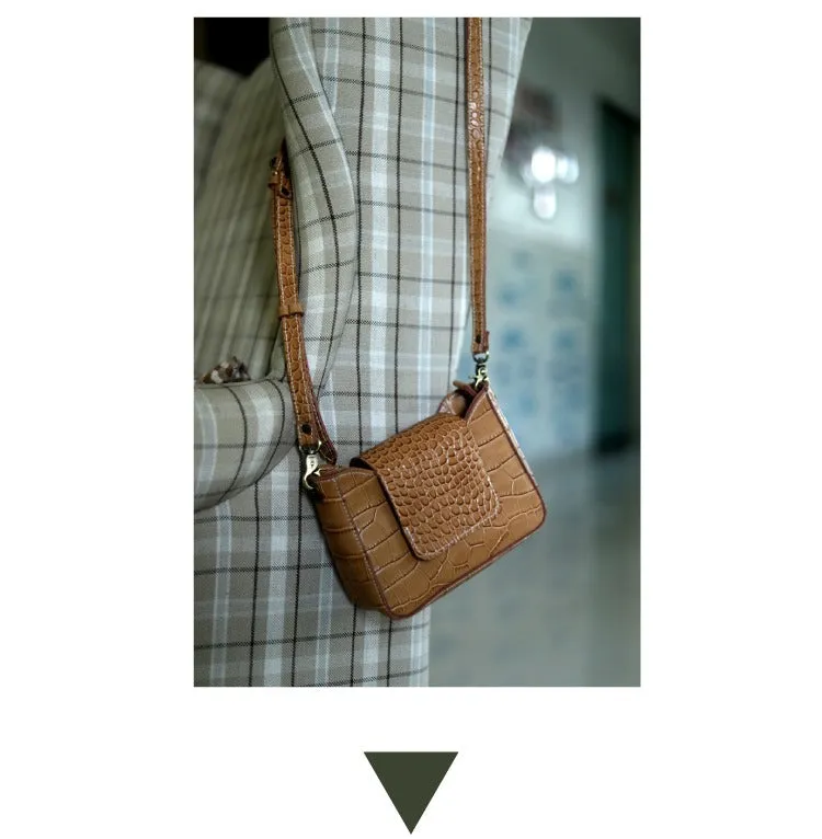 Brown LEATHER Side Bag WOMEN Crocodile SHOULDER BAG Small Crossbody Purse FOR WOMEN