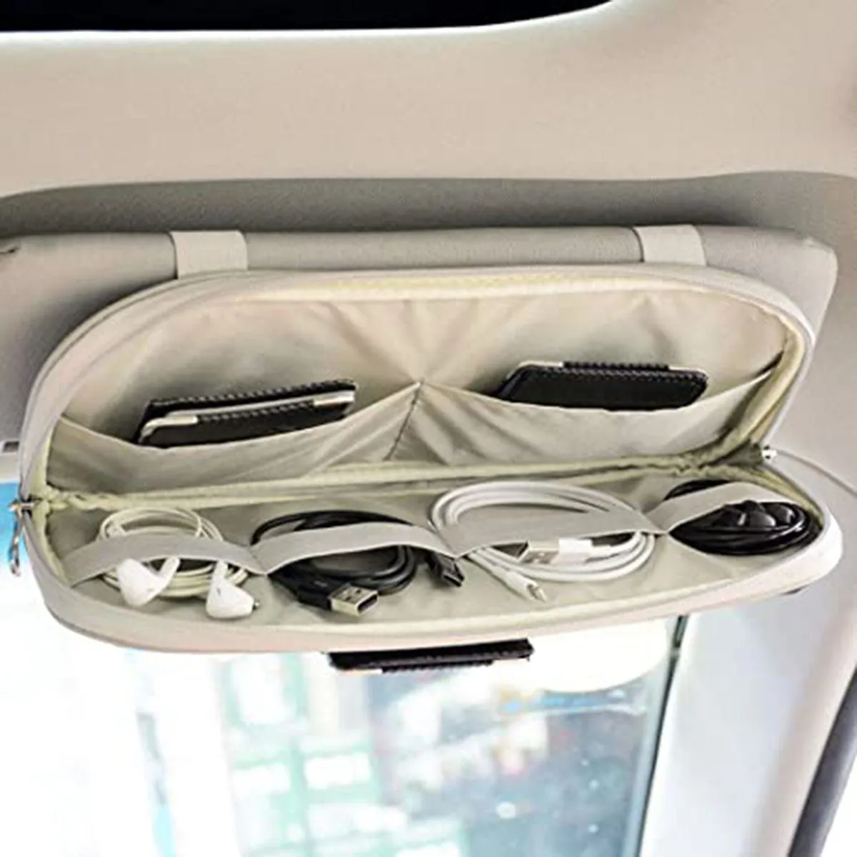 Car Sun Visor Organizer Auto Car Visor Pocket and Interior Accessories Car Truck Visor Storage Pouch Holder with Multi-Pocket Net Zippers, Custom fit for Car