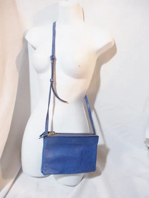 CELINE PARIS Leather TRIO Crossbody Zip Bag Purse BLUE
