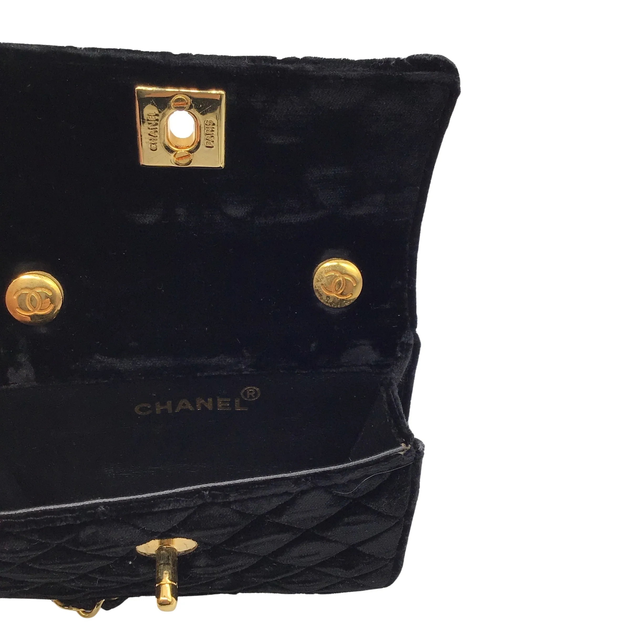 Chanel Black Vintage 80's Quilted Velvet Mini Flap Bag