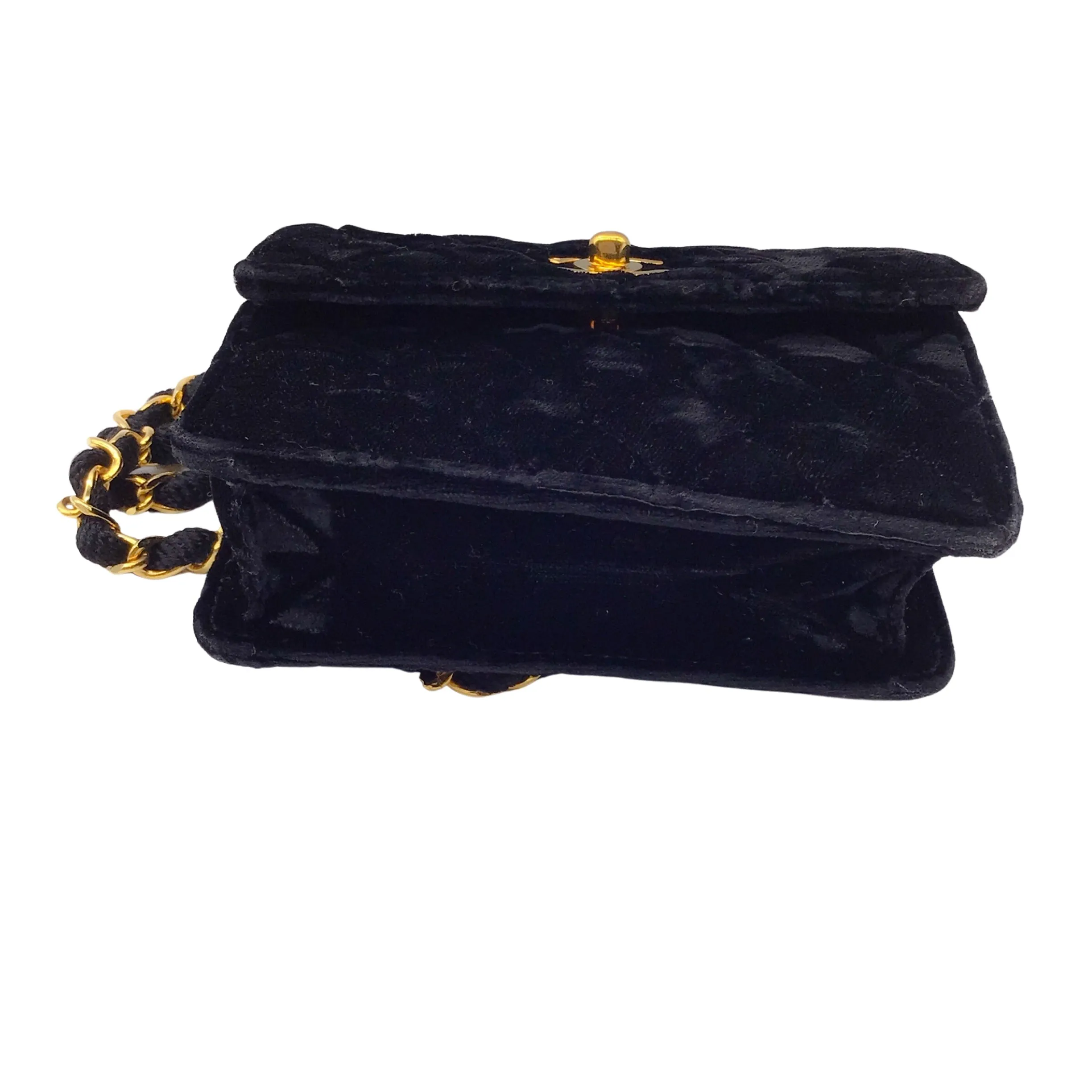 Chanel Black Vintage 80's Quilted Velvet Mini Flap Bag