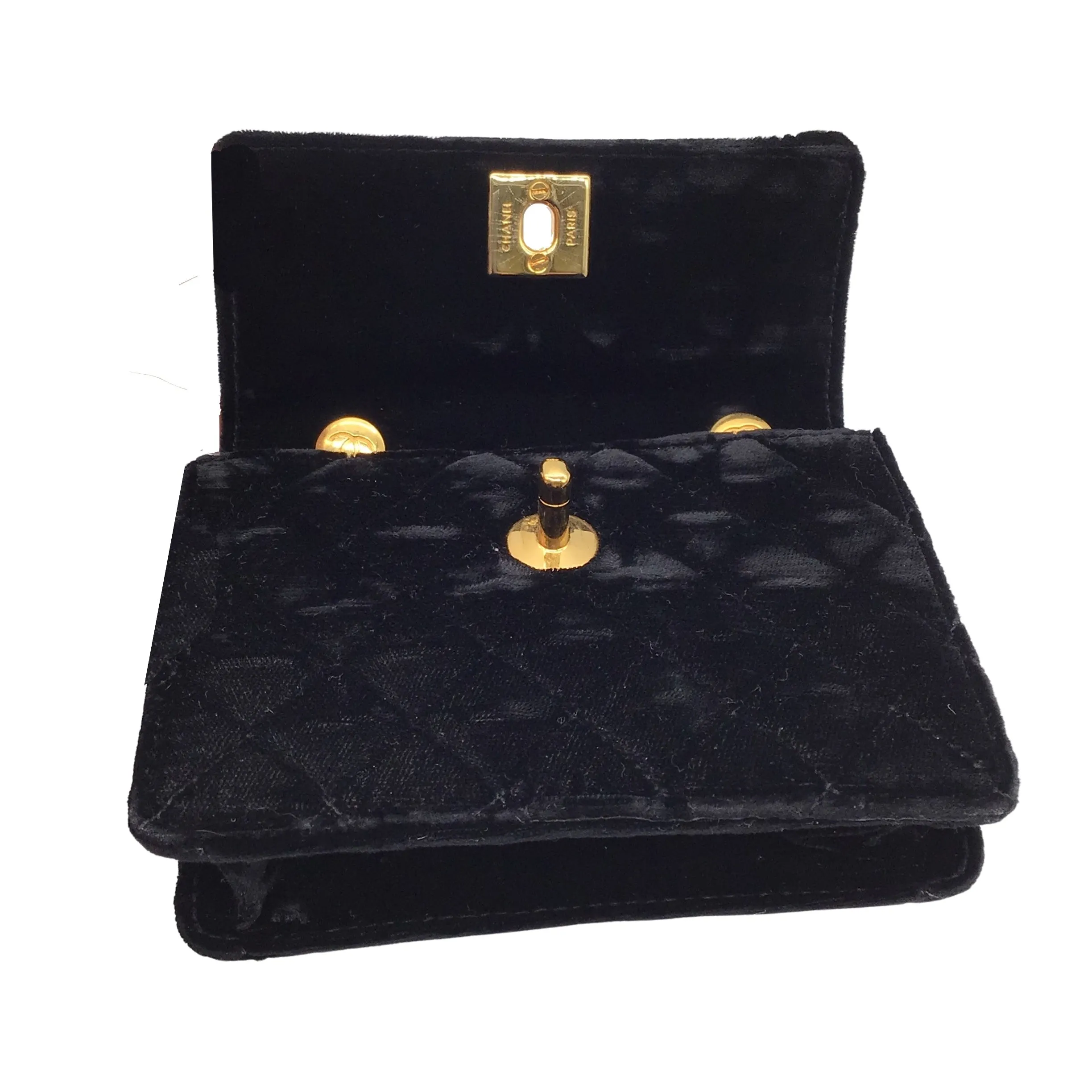 Chanel Black Vintage 80's Quilted Velvet Mini Flap Bag