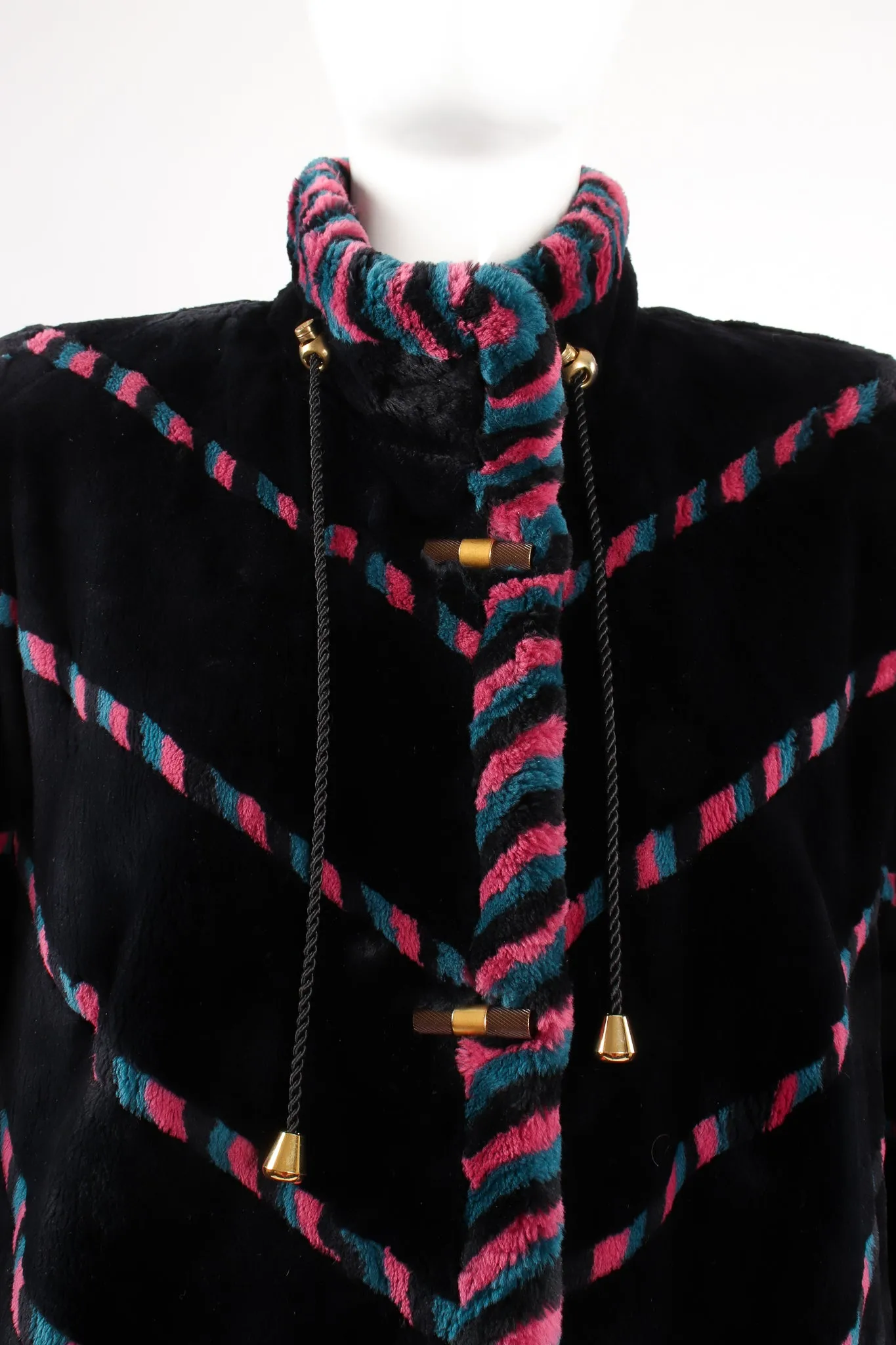 Chevron Stripe Fur Toggle Coat