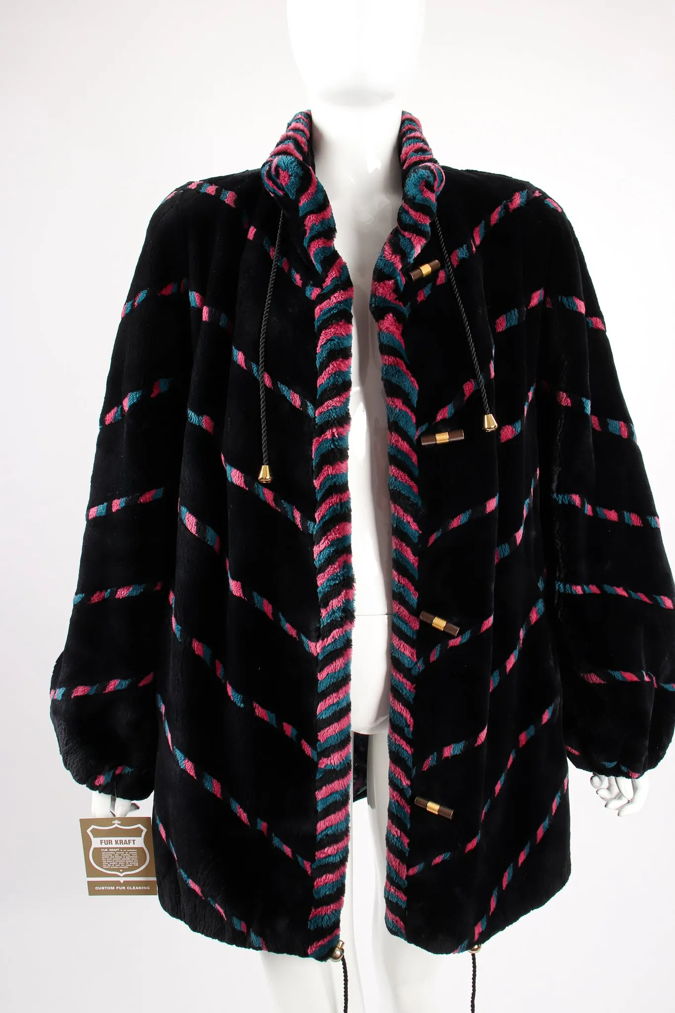Chevron Stripe Fur Toggle Coat