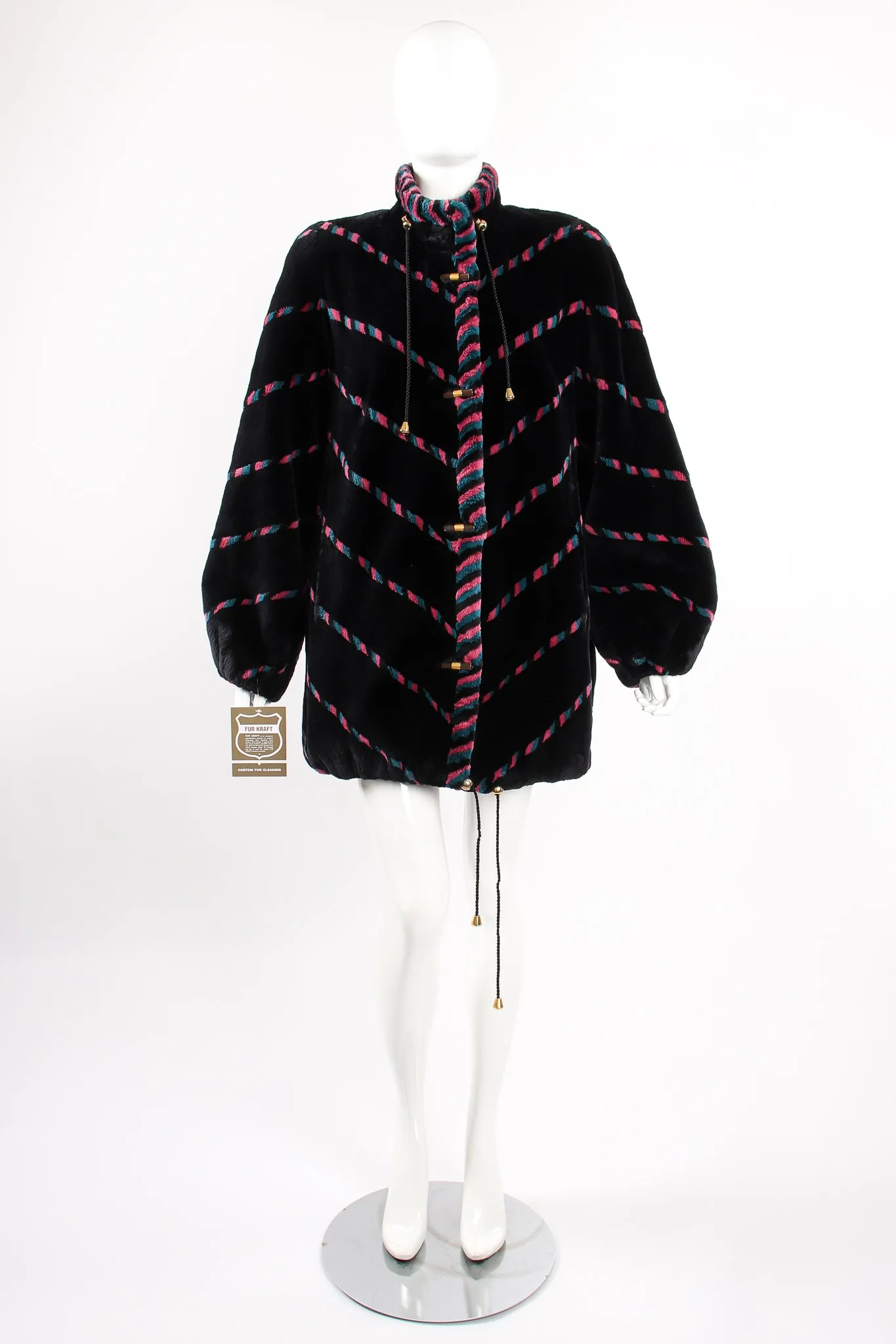 Chevron Stripe Fur Toggle Coat