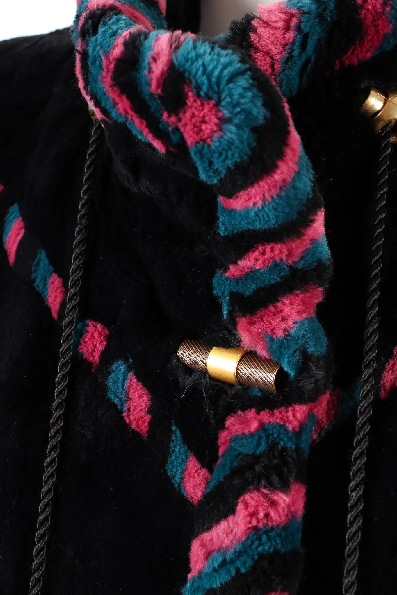 Chevron Stripe Fur Toggle Coat