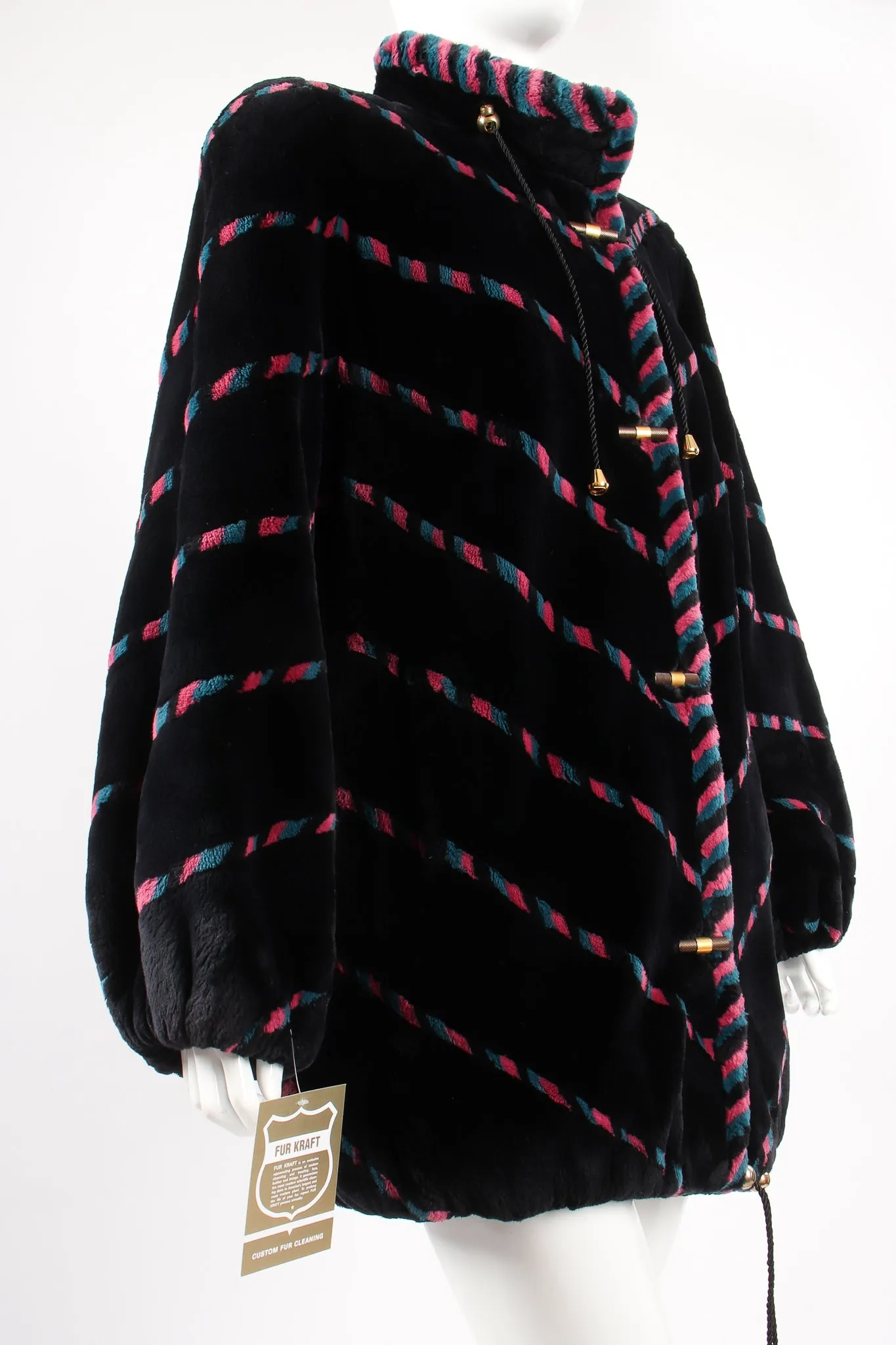 Chevron Stripe Fur Toggle Coat