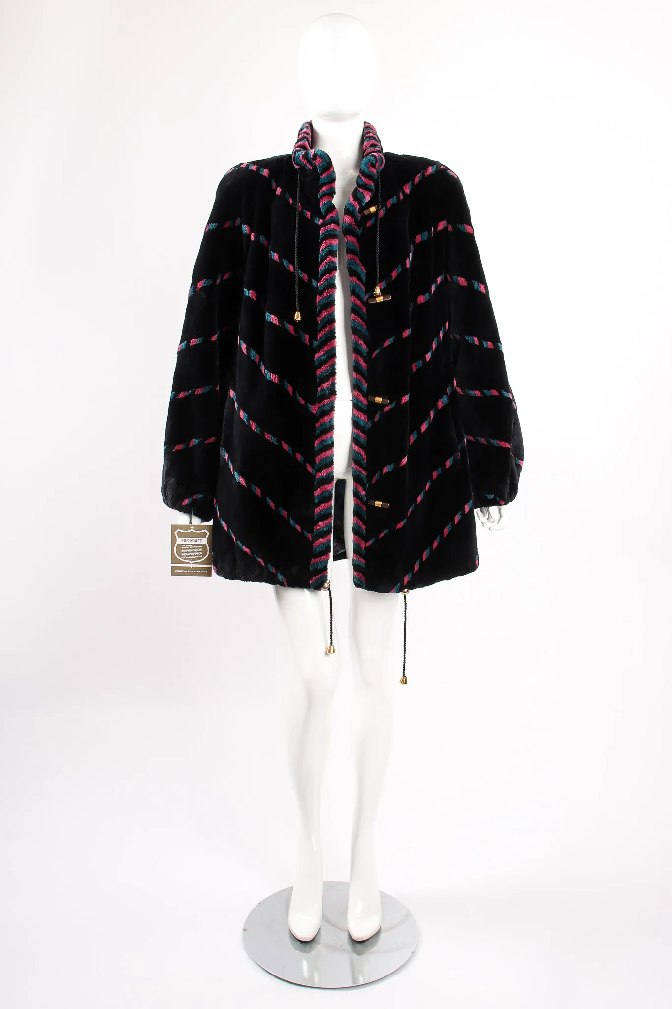 Chevron Stripe Fur Toggle Coat