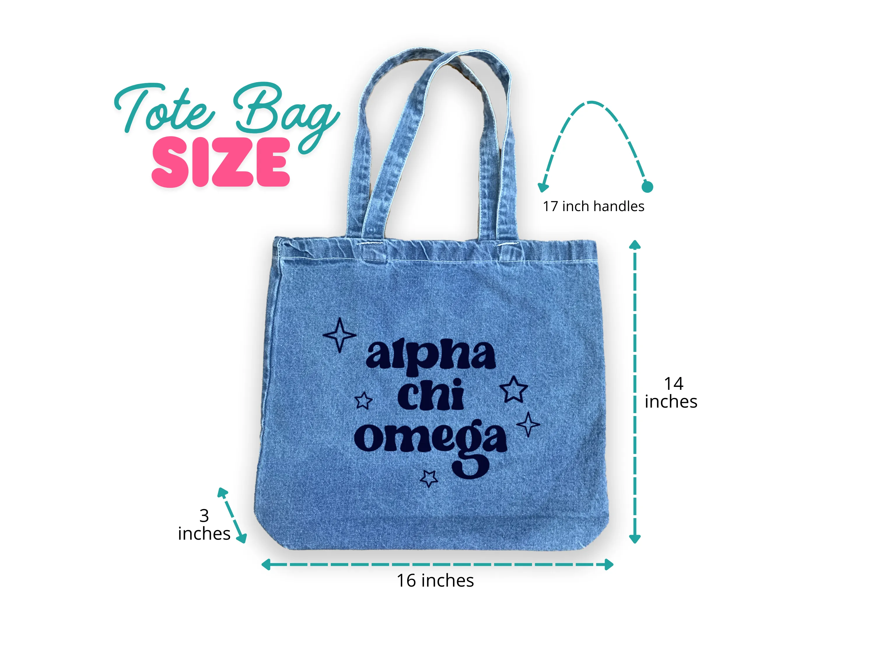 Chi Omega Denim Tote Bag - Sorority Gift, Big Little Reveal, Bid Day, Greek Life Accessory