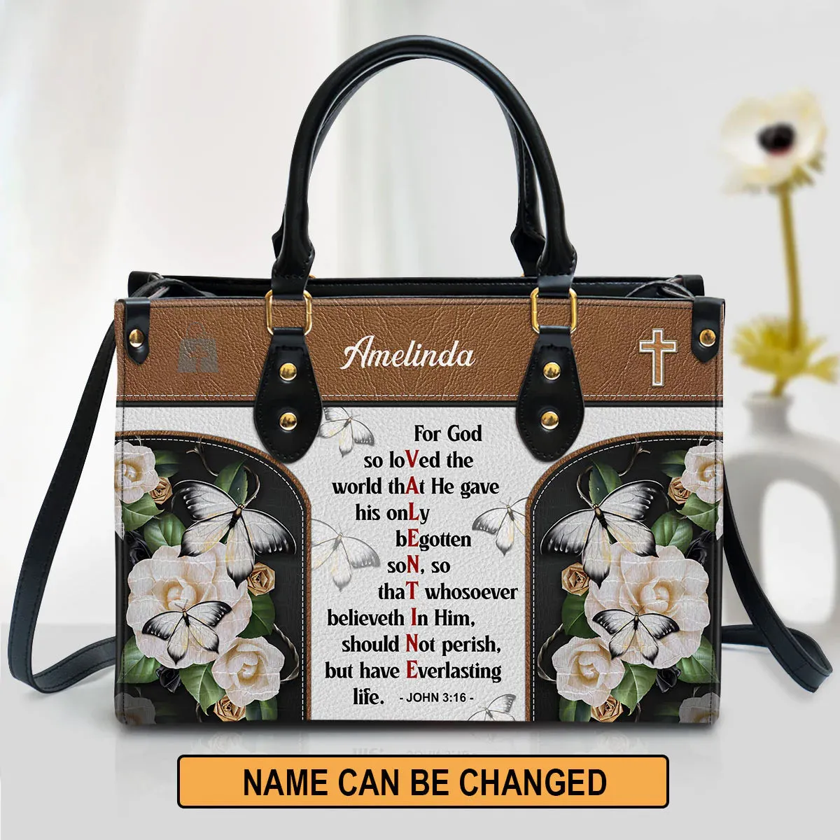 Christianart Handbag, Christian Valentines Day Ideas John 3:16, For God So Loved The World, Personalized Gifts, Gifts for Women.