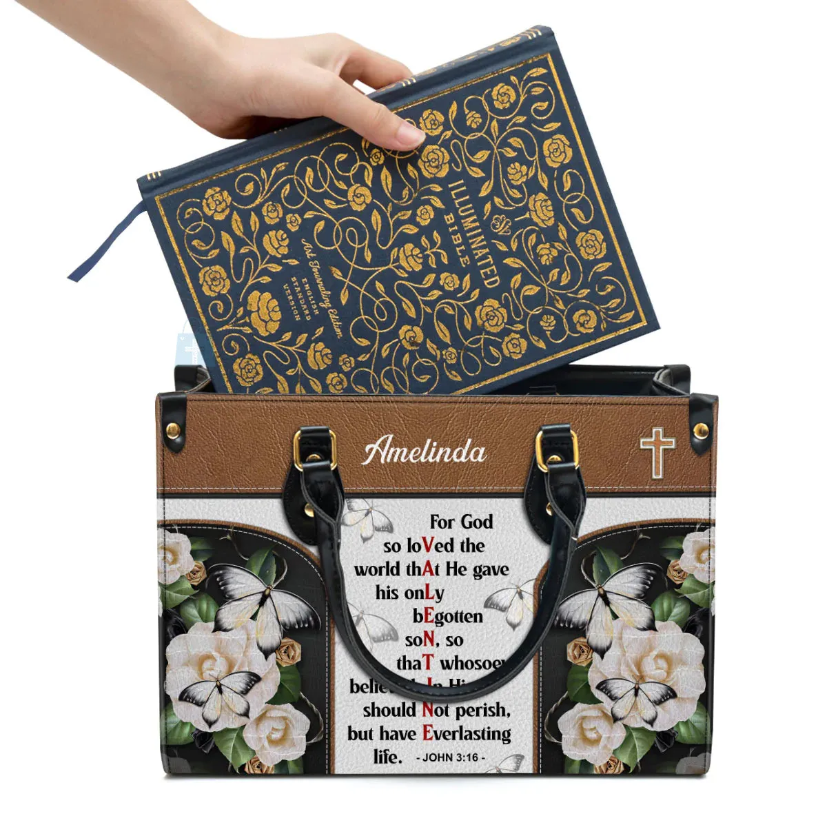 Christianart Handbag, Christian Valentines Day Ideas John 3:16, For God So Loved The World, Personalized Gifts, Gifts for Women.