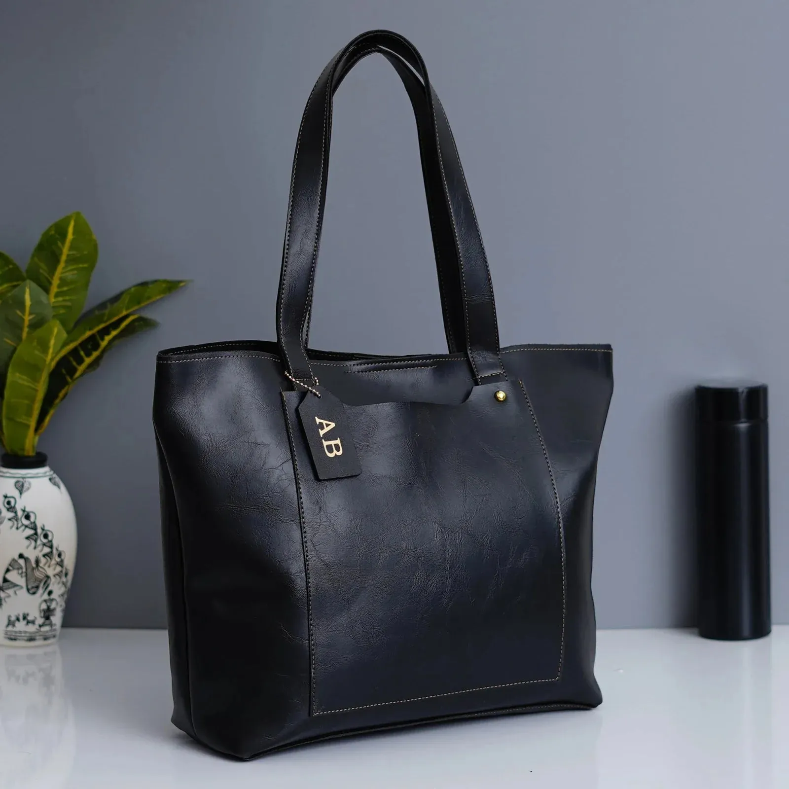 Classy Leather Customized Women's Tote bag - Black